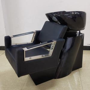 Station de lavage de cheveux de salon de haute qualité, fauteuil de lavage de cheveux en cuir PU avec cuvette en céramique - Product Image 4