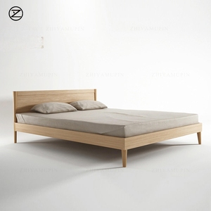 Letto Minimalista Giapponese in Legno Massello, Struttura in Rovere Bianco Nordamericano, Letto <span class=keywords><strong>Matrimoniale</strong></span> in Noce Nero Nordico, Arredamento Originale su Misura - Product Image 2