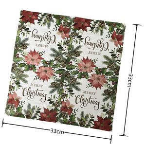 Красочные Рождественские салфетки с принтом в стиле ретро с цветами и сосновыми шинками для вечеринки, посуда и украшения - Product Image 3