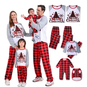 Merry Christmas pajamas family long sleeve cotton xmas pyjamas Pjs 2pcs set Mom dad kids dog Christmas pajamas family