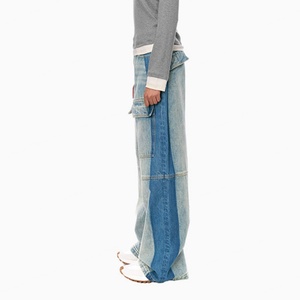 Pantalones Vaqueros Cargo Personalizados con Múltiples Bolsillos para Mujer, Estilo Urbano, Azul Claro, Holgados, Vintage, Desgastados, de Algodón Lavado - Product Image 3