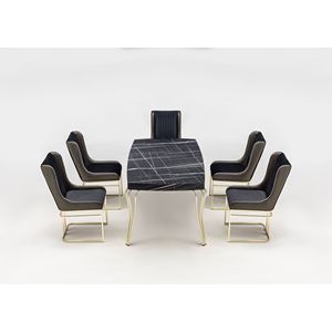 Ensemble de table à manger rectangulaire moderne Rosse, 6 pièces, structure en métal, meubles durables pour la maison et la cuisine, Turquie - Product Image 3