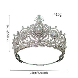 Corona de Novia de Diseño Original, Nueva Llegada, Corona de Perlas, Exclusiva, Lujosa, de Aleación de Zinc, Estilo Europeo y Americano, con Circones - Product Image 2