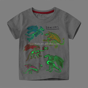 T-shirts lumineux de nuit de vente chaude de RTS pour des garçons lumineux 100% coton à manches courtes d'impression animale de planète pour des enfants T-shirts - Product Image 4