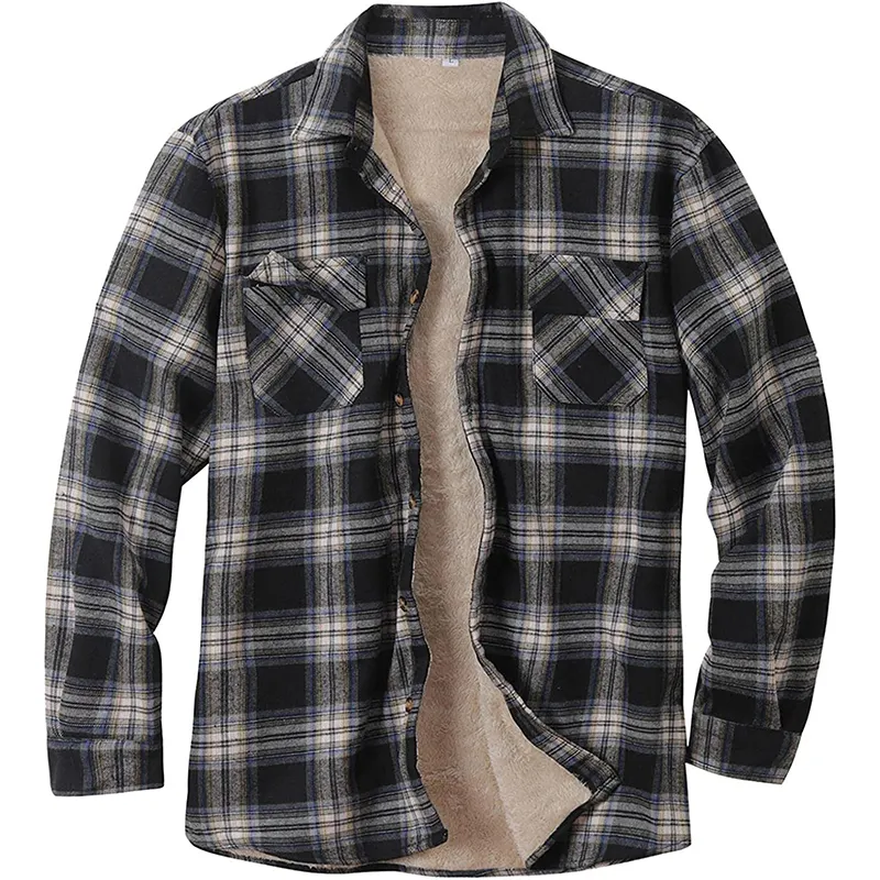 High Quality Sherpa Button Down Plaid Flannel Shirt Thicken Jacket Long Sleeve Warm Flannel Jackets