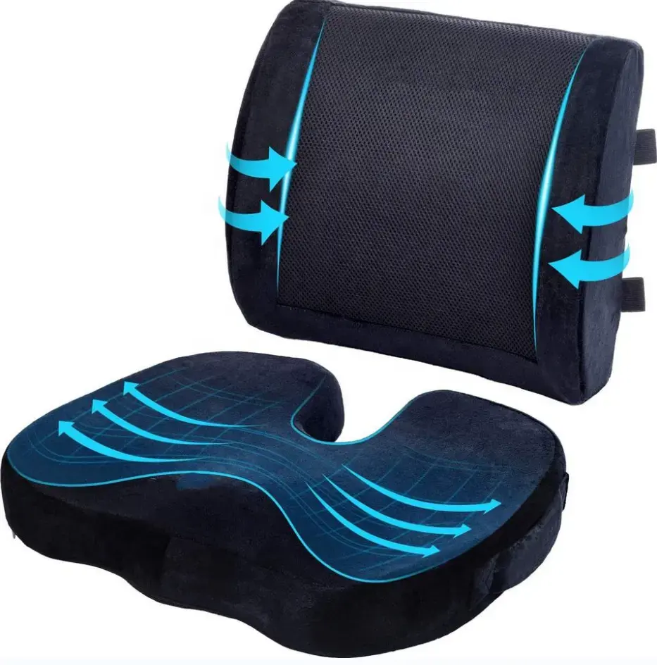 Ensemble de coussins de siège en mousse à mémoire de forme oreiller de soutien lombaire pour chaise de bureau voiture fauteuil roulant bas du dos coccyx soulagement de la douleur coussin de bureau