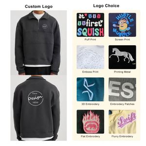 Sweat à Capuche Demi-Zip Brodé Personnalisé Polaire Poids Lourd Surdimensionné Workout Plaine Pull Patchwork Quarter Zip Sweatshirt pour Hommes - Product Image 3