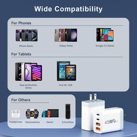 Chargeur rapide multi-ports 45W PD QC3.0, chargeur mural 2USB-C+2USB-A, prise US EU UK, chargeur portable pour téléphone et tablette