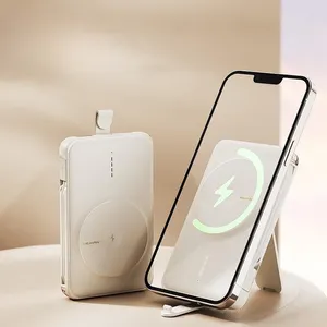 Chargeur rapide sans fil magnétique 20W 10000mah Power bank avec support mobile et câbles de charge intégrés