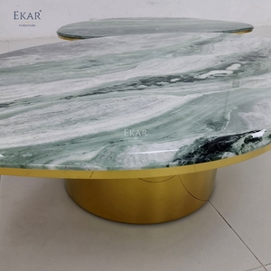 Set di Tavolini da Caffè in Pietra di Lusso Moderno, Design Italiano, Tavoli Centrale Impilabili con Base in Metallo Dorato per <span class=keywords><strong>Soggiorno</strong></span> di Villa - Product Image 4