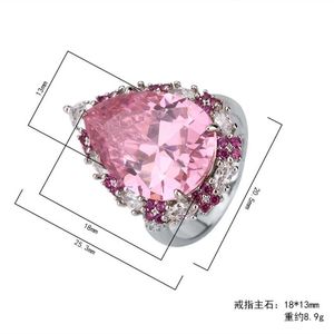 Anello con zirconi cubici a goccia rosa chiaro anelli con fascia per anniversario <span class=keywords><strong>di</strong></span> matrimonio in ottone con taglio a pera - Product Image 4