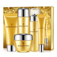 Ensemble de soins de la peau anti-âge en or 24 carats avec logo privé personnalisé, soin du visage hydratant bio, éclat doré, acide hyaluronique, acide kojique