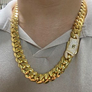 Cadena Cubana de Lujo con Cierre Tipo Caja Monaco, Chapada en Oro de 18K, de Latón Resistente, Collar Brillante para Hombre, Joyería Hip Hop - Product Image 4