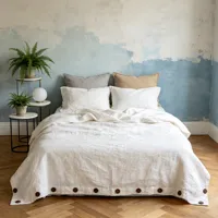 Parure de lit de luxe 300 fils en lin français 100 % tissé, motif uni, douce, écologique, taille Queen, housse de couette, drap et taies d'oreiller toutes saisons