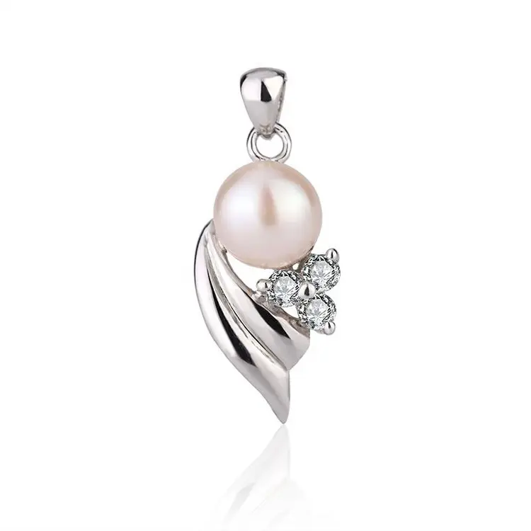 Liontin kalung mutiara air tawar logo kustom perhiasan modis berlian modern perak murni 925 untuk pengaturan mutiara