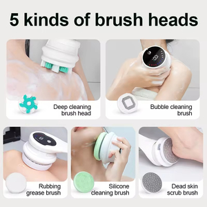 Brosse corporelle électrique rechargeable, étanche IPX6, exfoliante rotative pour SPA, avec 5 têtes de brosse, nettoyage en profondeur, soin du corps sous la douche - Product Image 4