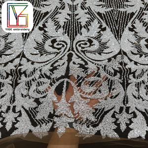 Tissu de dentelle africaine de luxe avec broderie de sequins perlés, tissu de dentelle en <span class=keywords><strong>tulle</strong></span> pour robe de mariée ou de soirée - Product Image 3