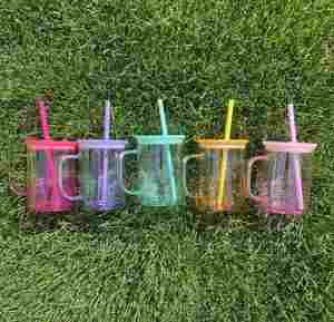 Us Warehouse 17oz Sublimation Blank Ombre Jelly Glass Mug with <b>Plastic</b> Lids 15oz Gradient Travel Coffee Tumbler <b>Cup</b> for Vinyl - Product Image 1