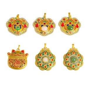 Colgante de Gato de la Suerte con Incrustaciones de Jade Estilo Chino Tradicional, Amuleto Temático de Aleación de Zinc, Accesorio de Joyería Unisex - Product Image 5