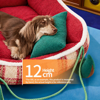 Lit Chien Traîneau Noël Hiver Carreaux Velours Côtelé Polaire Corail Confortable Amovible Lavable Intérieur Petit Chiens Chats