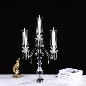 Candélabre de luxe LANJO de haute qualité à 5 bras en cristal transparent avec abat-jour en verre et cristaux suspendus pour centres de table de mariage - Product Image 4