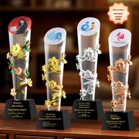 Nouveau trophée cylindrique créatif en cristal motif vigne, personnalisable avec photo, doré, argenté, bronze, pour concours, avec socle et gravure annuelle