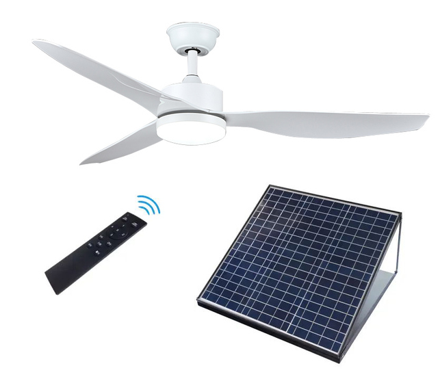 52 Inch DC Solar Ceiling Fan Aluminum Panel with Lights Renewable Energy Fan Lamp Solar Fan