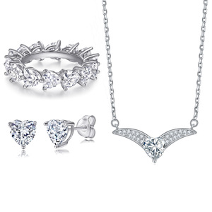 New Arrive Heart Cut Ring Earrings Necklace <b>Jewelry</b> <b>Sets</b> <b>Women</b> Rhodium Plated 925 Sterling Silver <b>Jewelry</b> <b>Sets</b> - Product Image 1