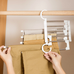Wholesale 5-in-1 Multifunctional Magic Pants Rack, Multi-layer Folding Telescopic Pants Hanger, Stainless Steel Storage Rack - Product Image 1