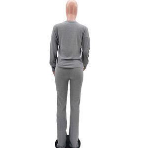 ชุดเซ็ตสองชิ้น เสื้อครอปคอวีทรงไม่สมมาตร สไตล์ลำลองแฟชั่นสำหรับผู้หญิง ประจำฤดูใบไม้ร่วง - Product Image 6