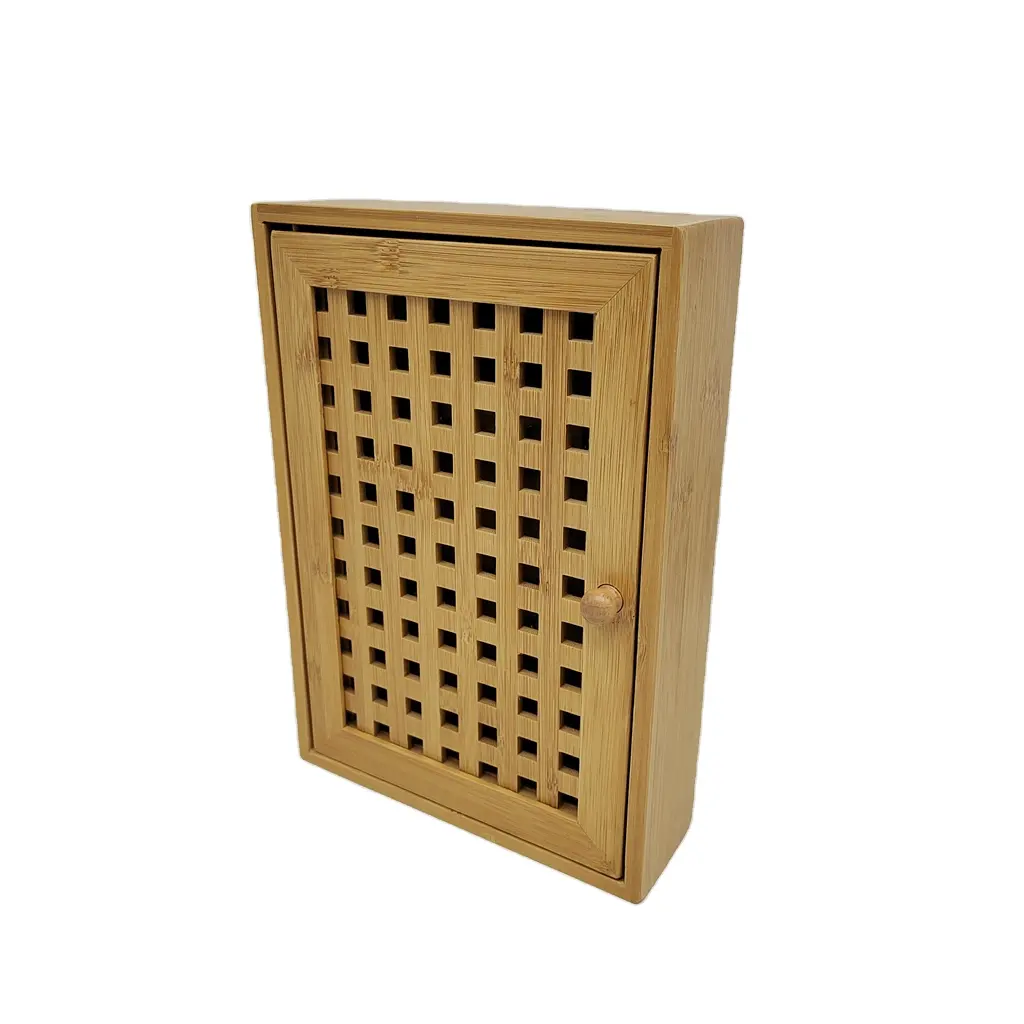Portapacchi in bambù, portachiavi in legno con 8 ganci, chiusura magnetica, montaggio a parete, H20.5 x W18 x D6cm, naturale