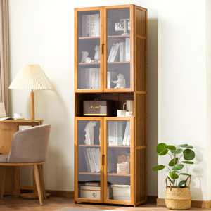 Eleven Dimensions Bookshelf 656 <b>Solid</b> <b>Wood</b> Floor Standing With Doors Space Saving For Living Room Office - Product Image 1