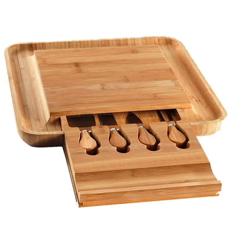 Wholesale cheese board Square Bamboo Caving Board Bamboo Cheese Board for home party use