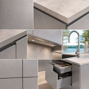 Mobili da Cucina Moderni Minimalisti Grigio Chiaro, Set Modulare con Isola in Pietra e Parete Intera di Armadietti - Product Image 6