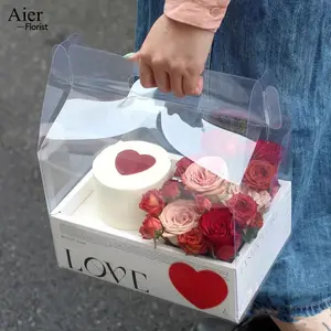 Aierflorist love design flower bouquet packaging gift bag wholesale cake boxes with window luxury cake packaging
