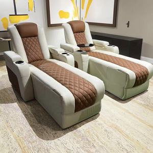 โซฟาปรับนอนไฟฟ้าหนังแท้สำหรับโฮมเธียเตอร์ทันสมัยเตียงนอนกลางวันหนังแท้พร้อมโต๊ะถาดสำหรับห้องนั่งเล่นหรือห้องดูหนัง - Product Image 4