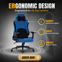 Chaise de jeu en tissu respirant, inclinable, ergonomique, avec accoudoirs 4D, dossier haut, pour les joueurs