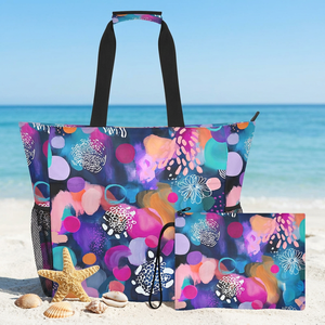 Bolsa de Playa Grande y Colorida 2 en 1, Portátil, de Poliéster Resistente, Antiarena, con Bolsillo, Personalizable, para Mujer, Verano - Product Image 1