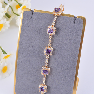 Nueva Cadena de mano de circón púrpura para mujer, chapada en oro de 18 quilates para regalos de aniversario de boda, venta al por mayor - Product Image 5