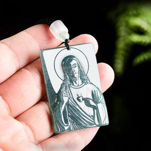 Pendentif en Jadeite Naturelle Bleu Eau de Jais, Bijou UNISEXE, Design Original Sculpté, Cadeau Religieux avec Certificat d'Expertise FG79 - Product Image 3