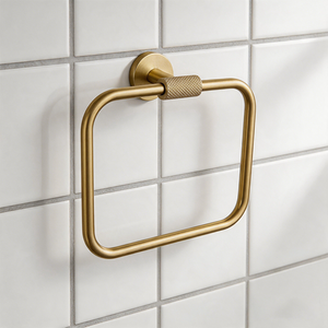 HONGDEC Anneau porte-serviettes carré en acier inoxydable doré brossé à fixer au mur - Product Image 1