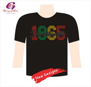 Diseños de impresión de transferencia de calor de hierro con diamantes de imitación Juneteenth 1965 personalizados listos para presionar Transferencia de diamantes de imitación para ropa de camisa