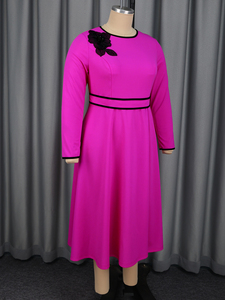<span class=keywords><strong>Robe</strong></span> décontractée mi-longue rose à col rond et manches longues, avec blocs de couleur et appliques, grande taille, pour <span class=keywords><strong>femme</strong></span> - AM050921 - Product Image 5