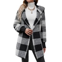 Nouveau cardigan en tricot ample à carreaux et blocs de couleur, style européen et américain, manteau duveteux tendance pour femme, idéal pour l'export.