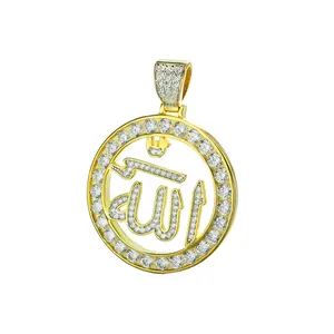 Joyería Corán 14K Color oro tótem Religioso Islámico 925 gran musulmán árabe Alá colgante hueco redondo