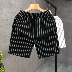 Striped <b>Men's</b> <b>Shorts</b> <b>White</b> Black Canvas Breathable Elastic Waist Summer Casual Mid Length Vintage - Product Image 2
