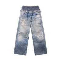 Jean en denim tricoté pour homme, nouvelle collection printemps-été, style streetwear, taille mi-haute, 100% coton, lavable, coupe droite ample