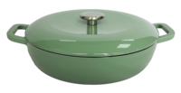 Poêle à frire en fonte émaillée blanche non toxique avec couvercle à bouton, compatible avec les cuisinières à induction, à gaz et électriques