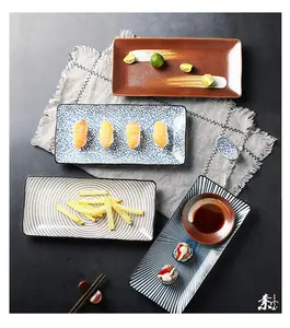 Dikdörtgen çanak suşi tabağı ev Retro seramik japon mutfağı sofra japon tarzı suşi düz plaka