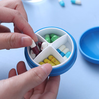 Nouvelle conception, boîte organisateur de comprimés ronde à 4 compartiments, boîte à pilules hebdomadaire en plastique pour les compléments alimentaires